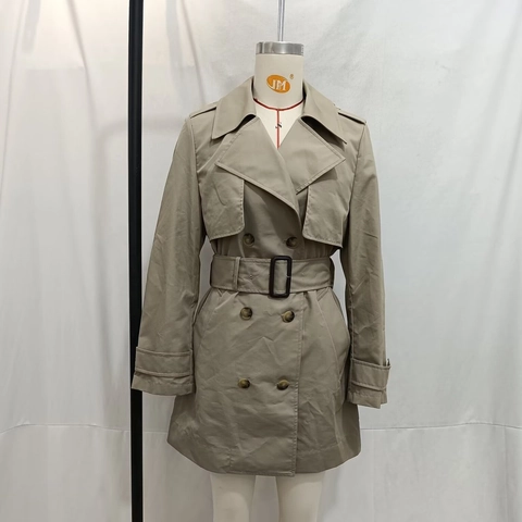 Klassieke Double-Breasted Trenchcoat voor Dames Lange Mouwen Ruime Jas Met Riem Khaki Britse Stijl Najaarsjas