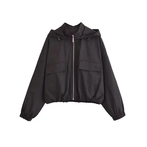 Chaqueta Casual con Capucha para Mujer Color Sólido Cortavientos con Cremallera y Bolsillos Grandes Otoño Invierno Moda Urbana