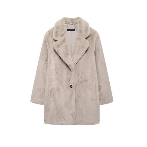 Abrigo de Piel Sintética para Mujer Longitud Media Otoño Invierno Chaqueta Cálida Suave Elegante Solapa Color Sólido