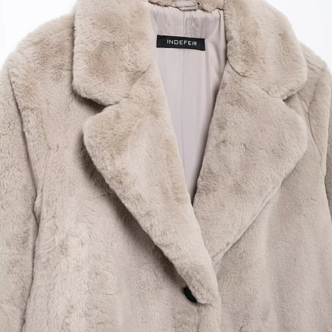 Abrigo de Piel Sintética para Mujer Longitud Media Otoño Invierno Chaqueta Cálida Suave Elegante Solapa Color Sólido