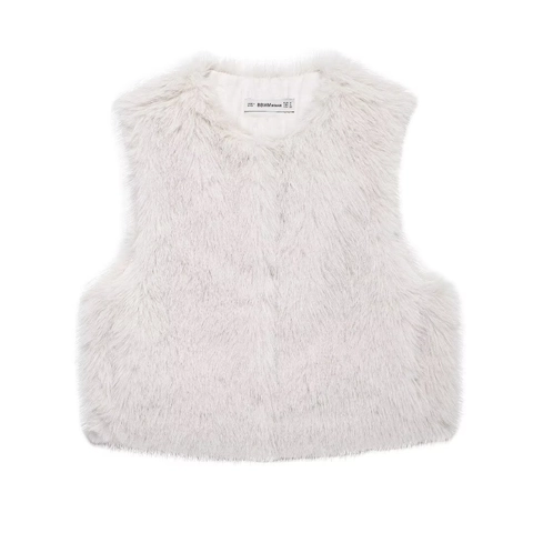 Damen Fashion Kunstpelz Kurzwesten Rundhals Ärmellos Plüsch Weste Einfarbig Herbst Winter Elegant Streetwear Top