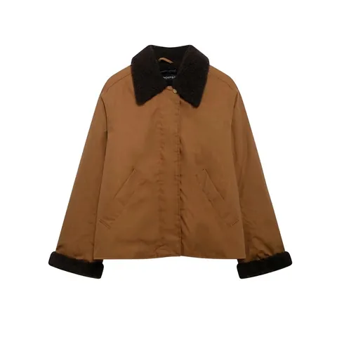 Vintage Brown Contrast Lapel Long Sleeve Jacket For Women Casual Loose Fit Workwear Outerwear Autumn Winter Fashion Coat