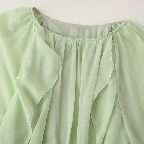 Elegant Layered Ruffle Mini Dress Casual Solid Color Round Neck Long Sleeve A-Line Polyester Dress For Autumn Winter