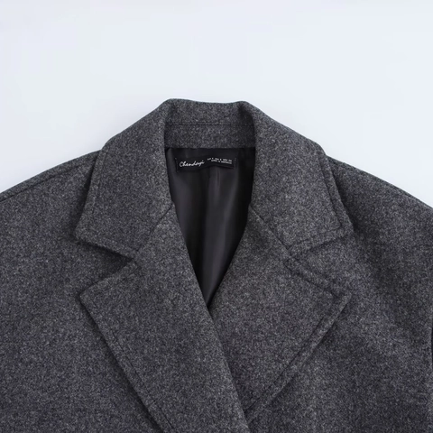 Abrigo Largo de Lana con Doble Botonadura Casual para Mujer Elegante Color Sólido Solapa de Traje con Forro de Rayas