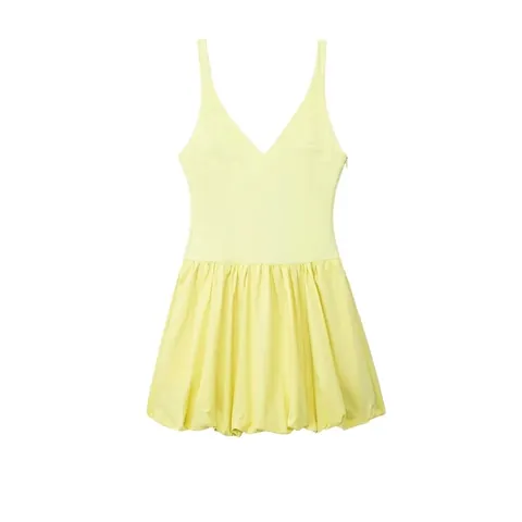 Vestido Mini para Mujer Sin Mangas Cuello en V Dobladillo de Globo Patchwork Verano Tirantes Spaghetti Cintura Alta Vestidos de Fiesta