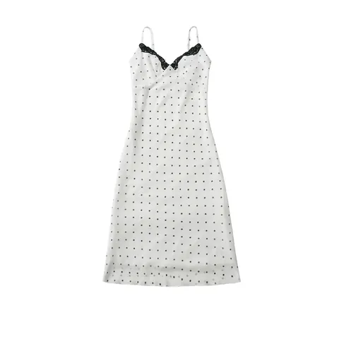 Dames Polka Dot Cami Jurk Kant V-Hals Mouwloos Zomer Rugloos Midi Jurk Voor Vakantie Dating Casual Kleding