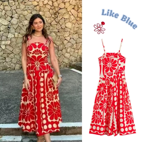 Women's Bohemian Floral Print Spaghetti Strap Maxi Dress Vintage Red Beige Sleeveless A-Line Backless Vacation Long Dress