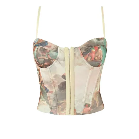 Vintage Renaissance Ölgemälde Druck Korsett Top Für Damen Netz Bustier Mit Korsettstäbe Verstellbare Träger Party Clubwear