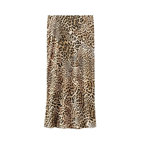 Women Leopard Print Midi Skirt High Waist Satin Look Bodycon Animal Print Pencil Skirt Streetwear Summer Casual Bottoms Skirts