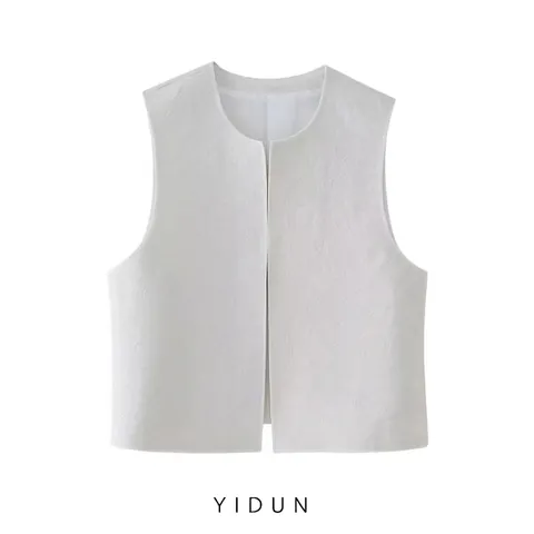 Damen Ärmellos Rundhals Gesteppt Stickerei Weste Sommer Streetwear Casual Off White Wattiert Weste Cardigan Top