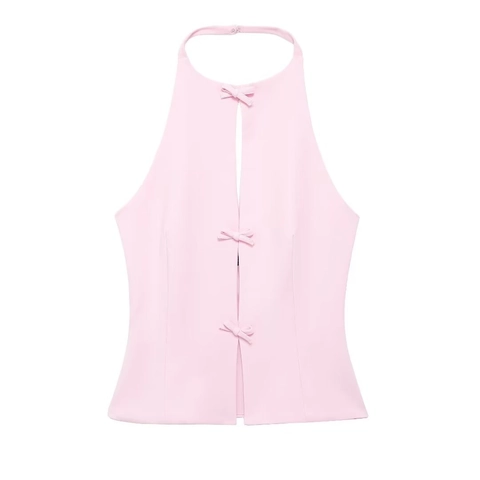 Top da Donna con Scollo all'Americana e Decorazione a Fiocco Schiena Scoperta Strass Slim Fit Canotta Estiva Gilet per Donna
