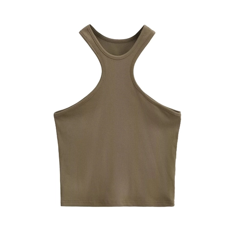 Women Halter Neck Ribbed Knit Tank Top Sexy Slim Fit Crop Top Sleeveless Summer Casual Solid Color Stretch Vest Tops