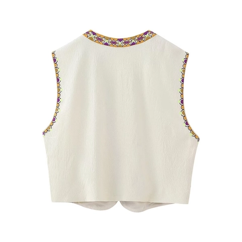 Bohemian Floral Embroidered Vest For Women Vintage Ethnic Open Front Sleeveless Waistcoat Summer Fashion Casual Top