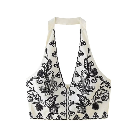 Top Ricamato con Scollo all'Americana e Minigonna da Donna Motivo Floreale Poliestere Abbigliamento Estivo per Vacanze