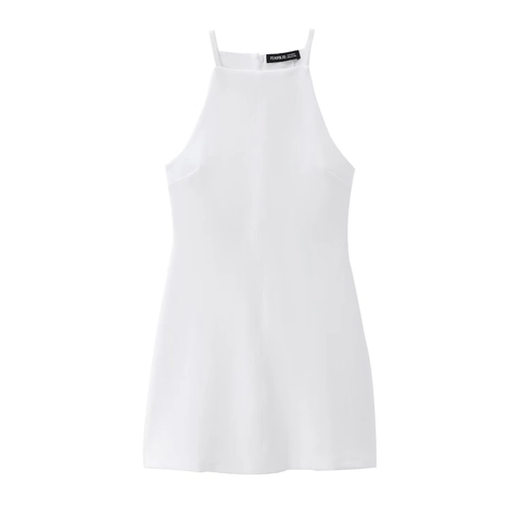 Vestito Mini Donna Senza Maniche con Scollo all'Americana Estivo Elegante Slim Fit Linea ad A con Cerniera Posteriore