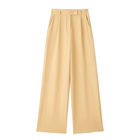 Women High Waist Wide Leg Pleated Trousers Solid Color Straight Suit Pants Casual Office Workwear Loose Trousers For Lady