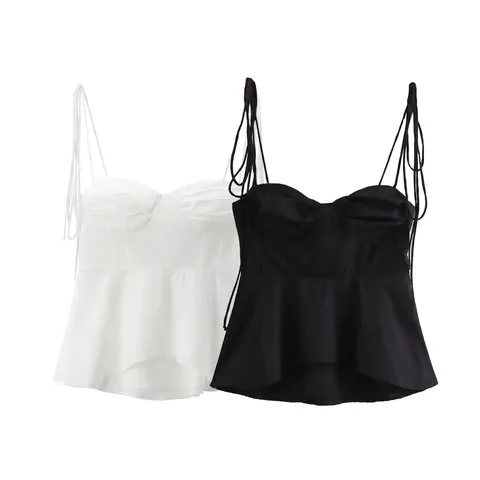 Top a Corsetto da Donna Sexy con Spalline Sottili Seno Arricciato Orlo a Peplo Schiena Arricciata Canotta Senza Maniche Streetwear