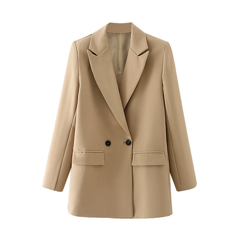 Chaqueta Blazer de Moda para Mujer Doble Botonadura Ajuste Holgado Media Longitud Color Sólido Manga Larga Traje Ropa de Abrigo para Oficina Trabajo Casual
