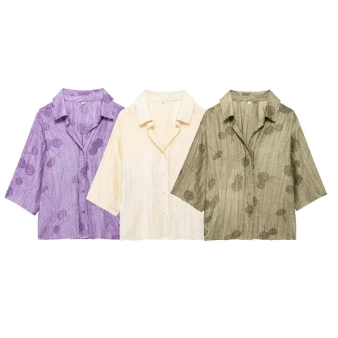 Women Casual Jacquard Floral Shirt And Wide Leg Pants Loose Vacation Top And Bottoms Long Co-ords For Summer Elegant Loungewear