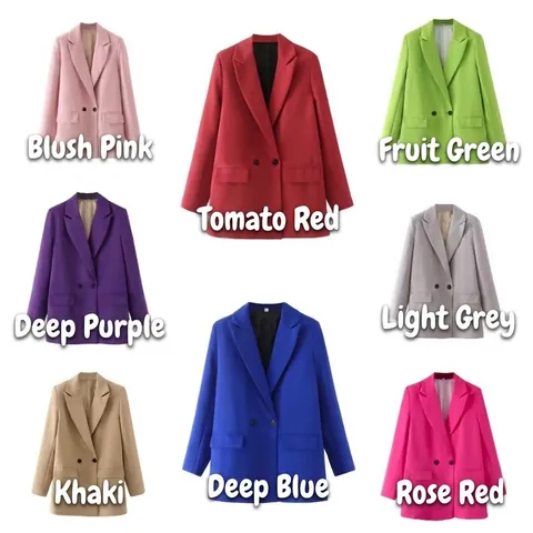 Dames Casual Elegante Double-breasted Blazer Jas Reverskraag Half Lang Effen Kleur Polyester Kostuum Jas Met Zakken Voor Kantoor