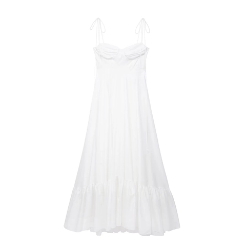 Women Poplin Layered Maxi Dress 2024 Summer Ruffle Hem Sling Sleeveless A-Line Casual Elegant Vacation Party Long Dress