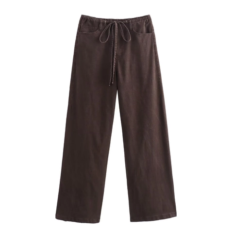 Pantaloni Donna a Vita Alta Gamba Larga Coulisse Casuale Vita Elastica Pantaloni Dritti Larghi Estate Streetwear Moda