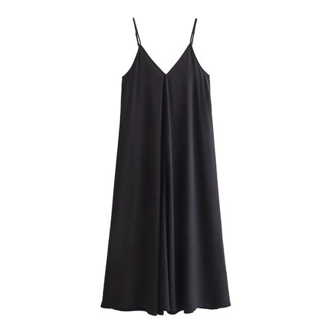 Dames V-hals Spaghettibandjes Satin Maxi Jurk Zomer Casual Effen Kleur A-lijn Soepele Cami Jurk Voor Vakantie Feest Sieraden