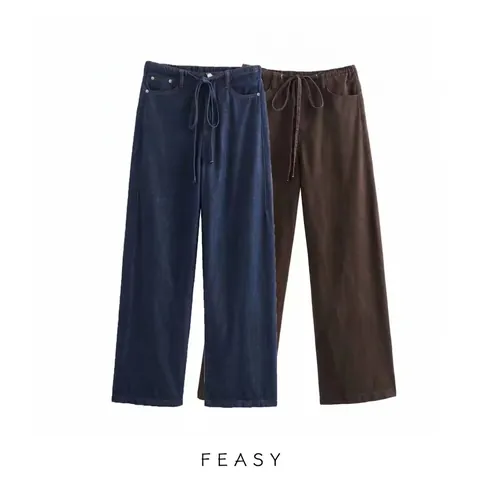 Pantaloni Donna a Vita Alta Gamba Larga Coulisse Casuale Vita Elastica Pantaloni Dritti Larghi Estate Streetwear Moda