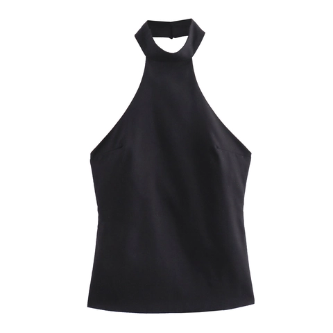 Top da Donna Sexy con Scollo all'Americana Vestibilità Slim Schiena Scoperta Senza Maniche Estivo Tinta Unita Effetto Lino Gilet