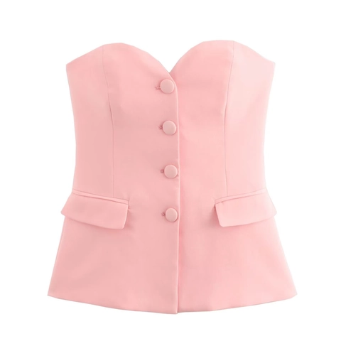 Women Elegant Pink Tube Top And High Waist Wide Leg Pants Suit Sexy Sweetheart Neckline Sleeveless Vest Trousers Outfit