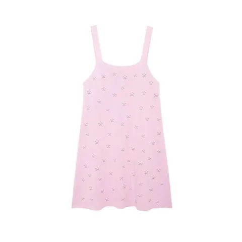 Abito Cami in Maglia Rosa Chiaro Dolce da Donna Estiva con Fiori di Künstliche Perle Sintetiche Linea ad A Senza Maniche Scollo Quadrato
