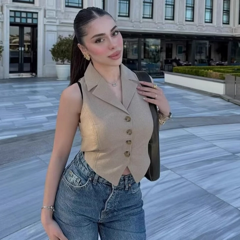 Women Backless Halter Neck Vest Top Summer Sexy Solid Color Leopard Print Waistcoat Short Single Breasted Fashion Top