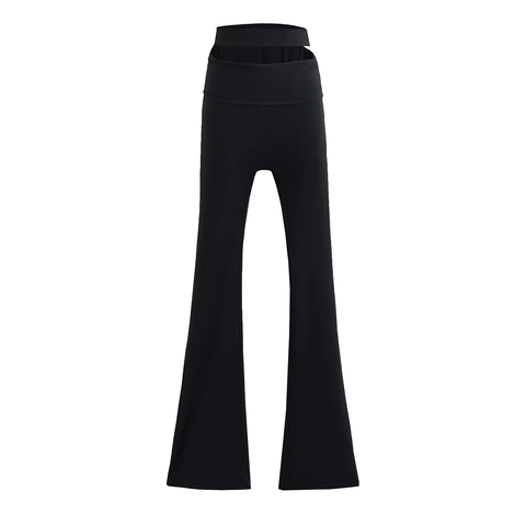 Women High Waist Flare Yoga Pants Hollow Out Waist Slim Fit Elastic Micro Flare Trousers Casual Sports Activewear Pants
