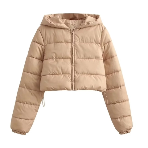Damen Casual Kurz Kapuzen Pufferjacke Cropped Gesteppte Wattierte Mantel Langarm Warm Winddichte Puffer Oberbekleidung