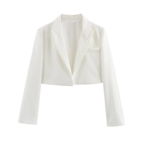 Women Fashion Cropped Blazer Jacket Casual Long Sleeve Lapel Collar Open Front Short Suit Coat Office Lady Streetwear Street Style Coat