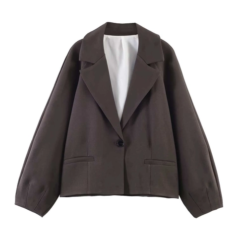 Women's Vintage Dark Coffee Single Button Casual Blazer Lapel Long Sleeve Regular Fit Autumn Office Small Suit Jacket