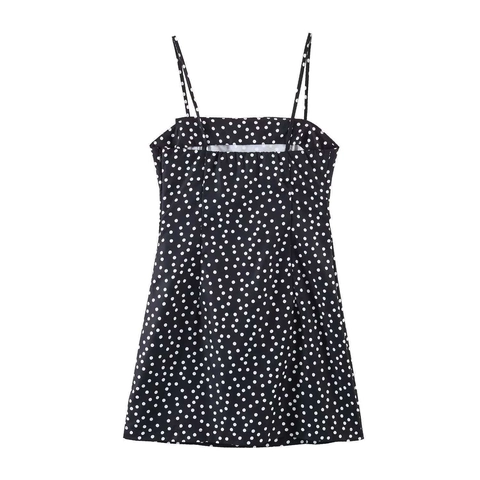 Women Vintage Polka Dot Mini Cami Dress With Ruffles Summer Sleeveless Spaghetti Strap Slim Fit A-Line Short Sexy Party Dress