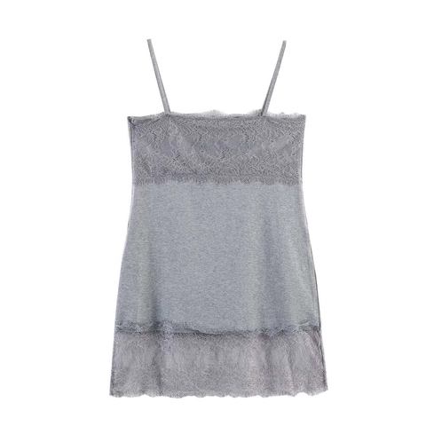 Sexy Grey Lace Patchwork Mini Slip Dress For Women Slim Fit Sleeveless Halter Neck Summer Casual Party Clubwear Short Dress