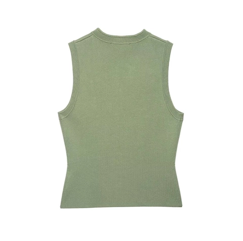 Women's Vintage Military Style Knit Vest Double Breasted Round Neck Sleeveless Slim Fit Tank Top Solid Color Casual Summer Fashion Upper Clothing