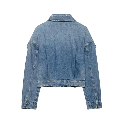 Damen Vintage Gewaschen Denim Jacke Distressed Kurz Blau Jeans Mantel Retro Casual Baumwolle Outerwear Mit Schulterklappen