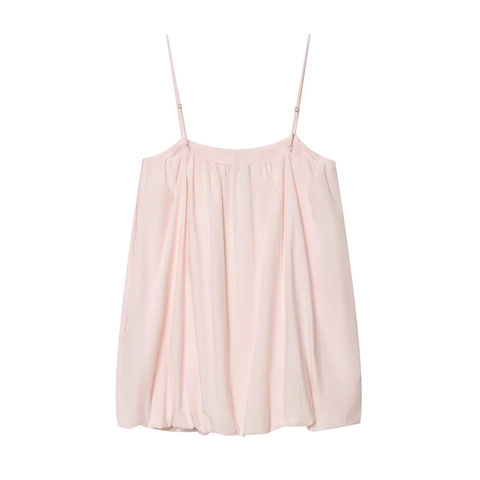 Dames Elegant Roze Spaghetti-bandjes Top Bubble Zoom Babydoll Camisole Geweven Polyester Zomer Mouwloze Blouse