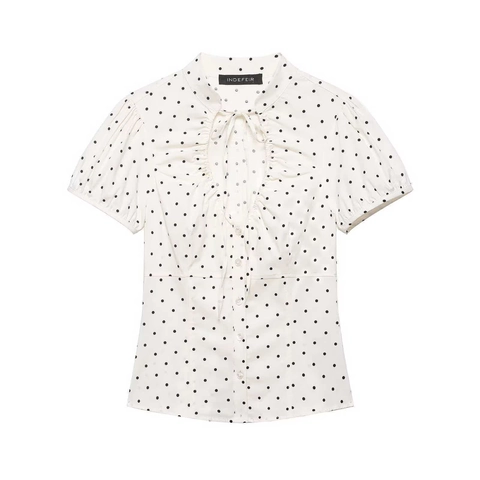 Women Short Sleeve V Neck Tie Front Ruffle Blouse Slim Fit Polka Dot Solid Button Down Shirt Summer Casual Tops
