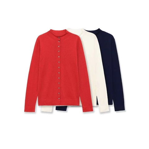 Women's Ruffle Edge Polyester Knitted Cardigan Long Sleeve Round Neck Single Breasted Button Down Sweaters Soft Casual Commuter Top