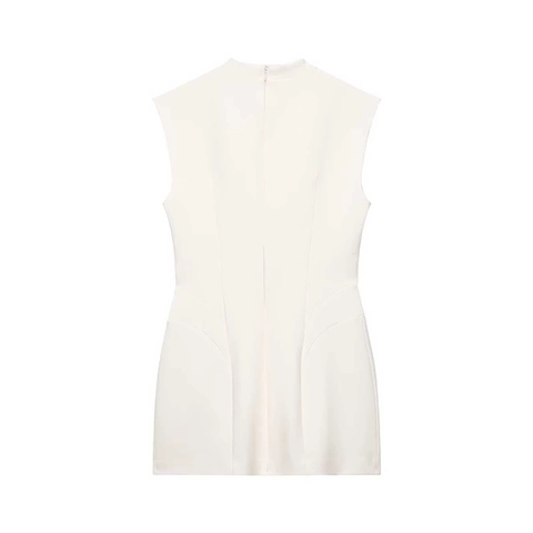 Dames Mouwloos Opstaande Hals Sleutelgat Mini Jurk Bodycon Slanke Pasvorm Wit Zomer Feest Elegant Polyester Jurk