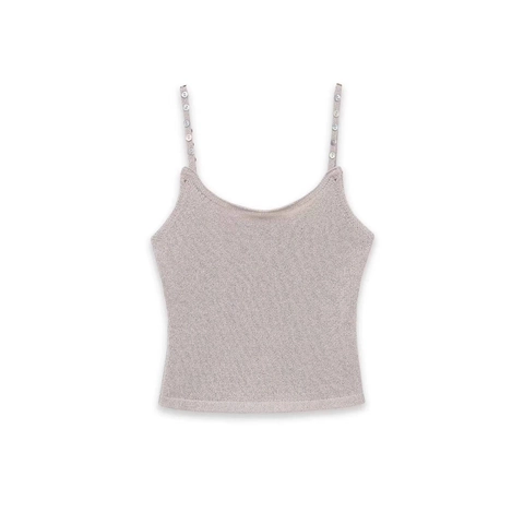 Camiseta de Tirantes de Punto Ajustada para Mujer Sin Mangas Cuello Redondo Con Botones en los Tirantes Top de Verano Casual