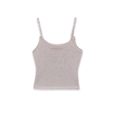 Camiseta de Tirantes de Punto Ajustada para Mujer Sin Mangas Cuello Redondo Con Botones en los Tirantes Top de Verano Casual