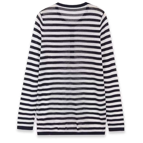 Haut en Tricot Rayé Décontracté pour Femmes Col Henley à Boutons Manches Longues Pull Ample Polyvalent Chemise de Bureau Basique