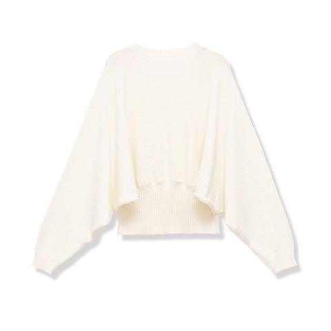 Women's Elegant Round Neck Knit Sweater Long Sleeve Batwing Sleeve Ribbed Hem Solid Color Pullover Casual Fall Top