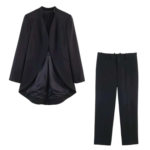 Women Elegant Irregular Fishtail Blazer And Pants Suit Solid Color Long Sleeve Office Business Outfit Top And Pants