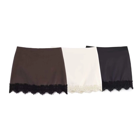 Γυναικείο Casual Ψηλόμεσο Mini Skort Με Patchwork Δαντέλας Satin Πολυεστέρας Ίσια Κοντή Φούστα Για Καλοκαιρινή Μόδα